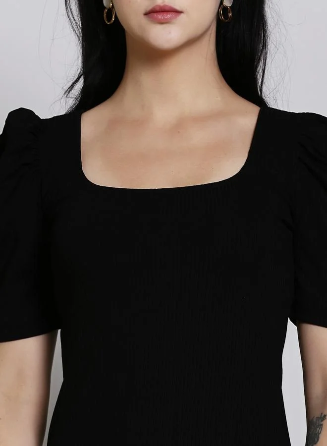 Sera Rib Bodycon Mini Dress with Puff Sleeves